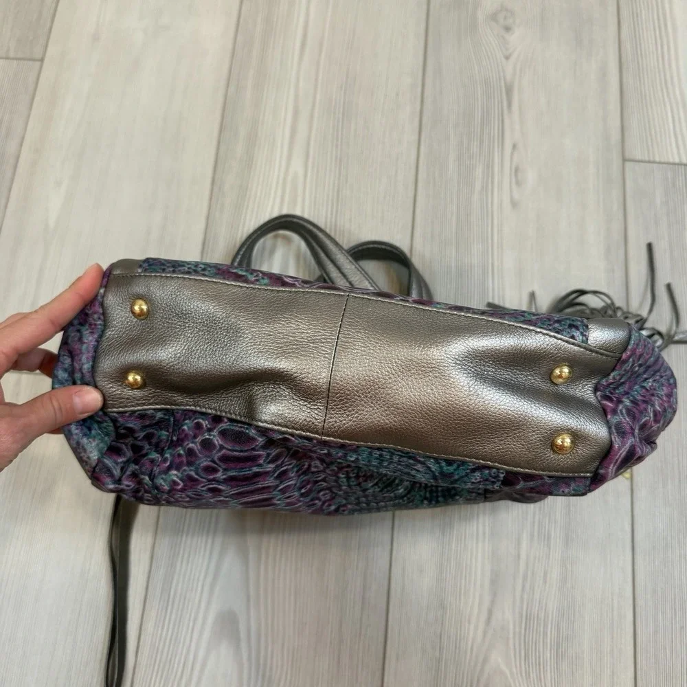 Aimee Kestenberg Animal Print Purple Blue Shoulder Hobo Bag Purse‎ Tassel Silver